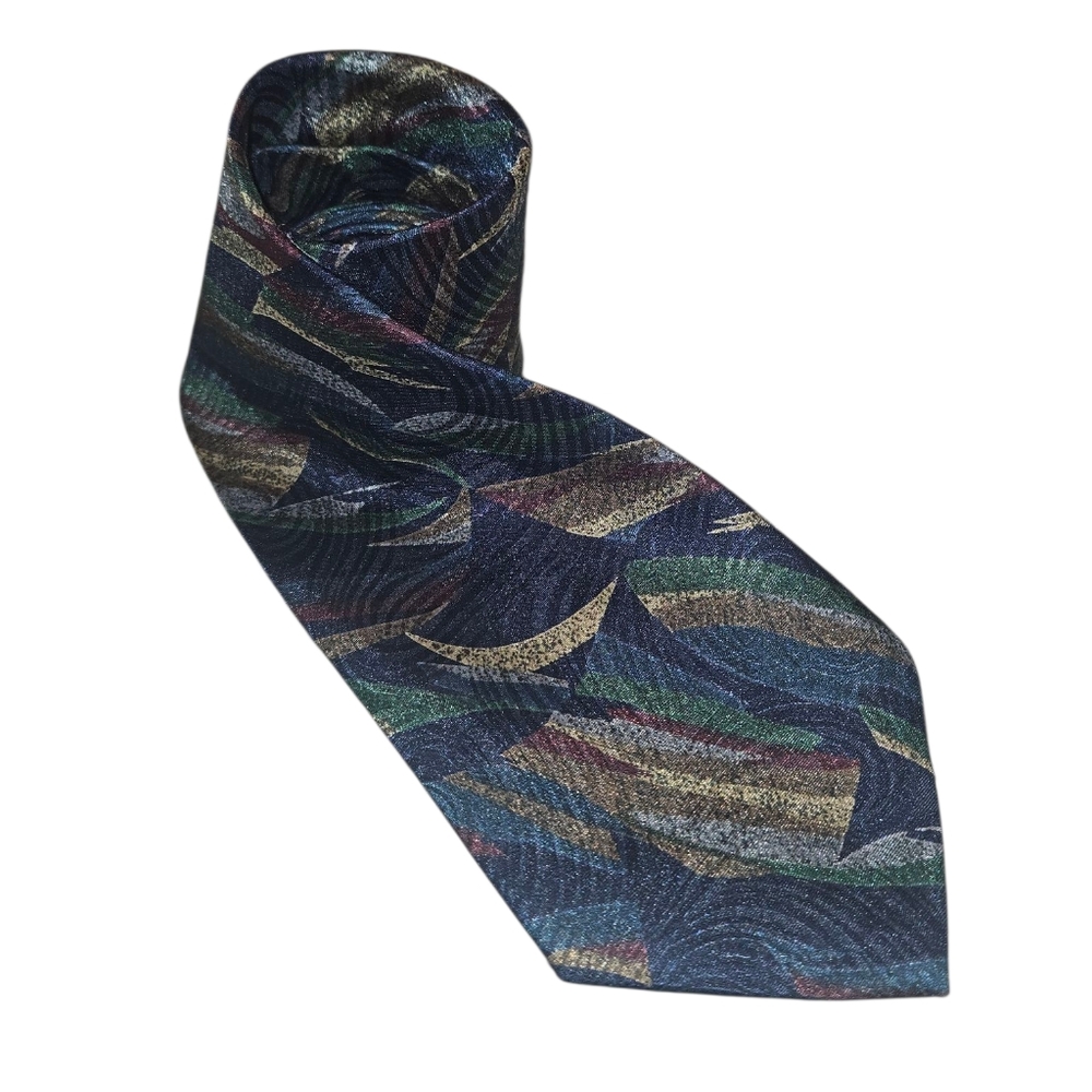 Vintage Bugle Boy Elegant Tie Blue, Green,Brown Red,Light Yellow, 100% Polyester